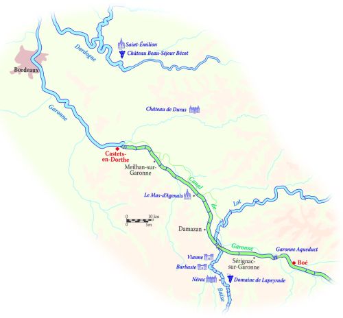 Mapa del Itinerario (Canal de Garonne) CRUCEROS FLUVIALES CANALES DE FRANCIA CANAL DE GARONNE ROSA HOTEL BARGE DESCUENTOS OFERTAS CRUCEROS EN FAMILIA CRUCEROS EN GRUPO ALQUILER CHARTER DE CRUCEROS BARCOS PRIVADOS CRUCEROS SUR DE FRANCIA BORDEAUX